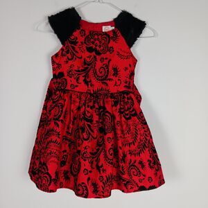 Wonder Nation Girl's Sz 5 Red & Black Special Occasion Flocked Fur Dress